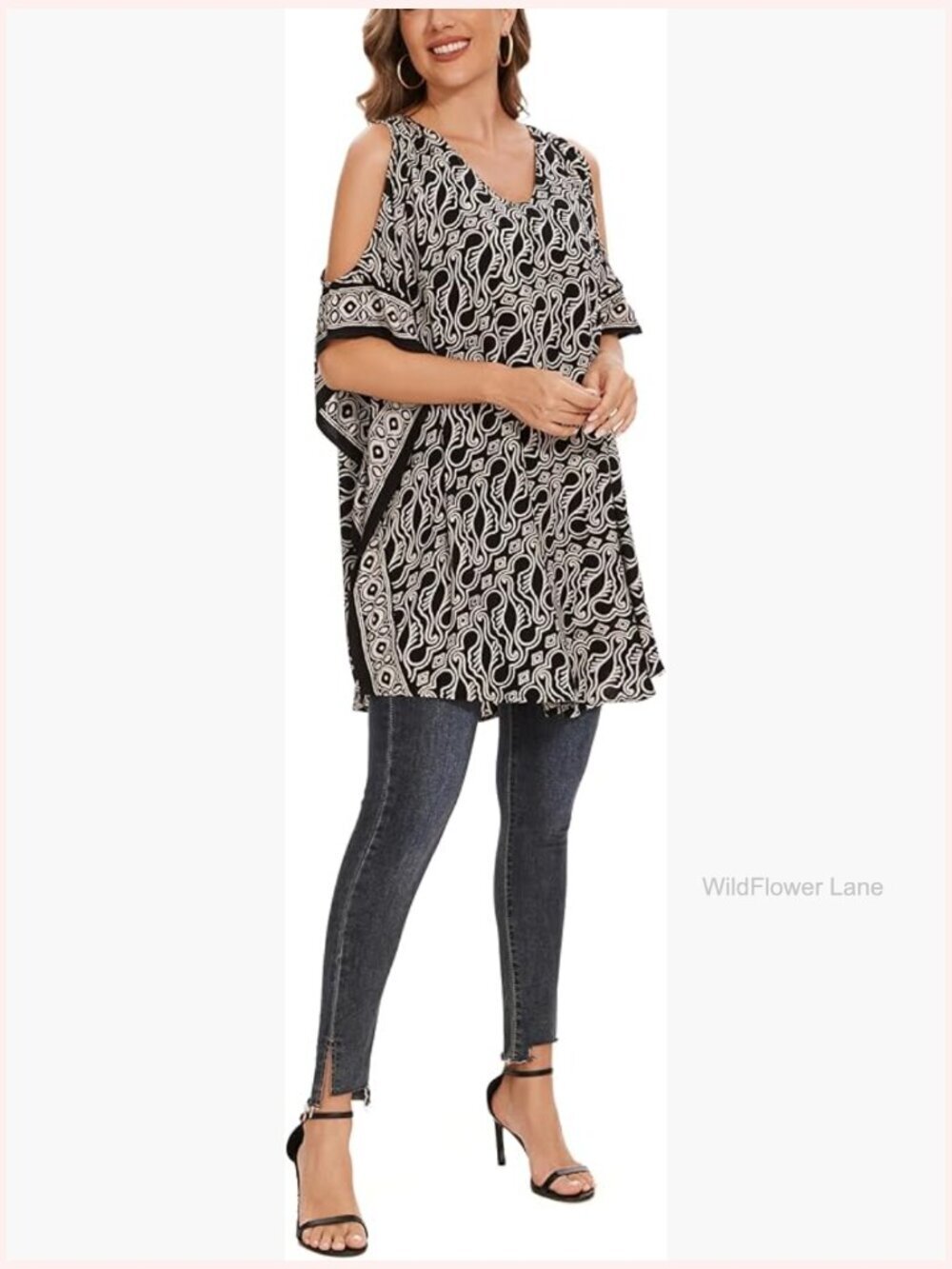 Plus Size Boho Batik Cold Shoulder Tunic Top Flowy Kaftan